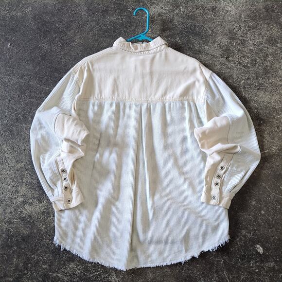 Thread & Supply Oversized Shirt Womens XS Cream Corduroy Flannel Button Up - Picture 3 of 7